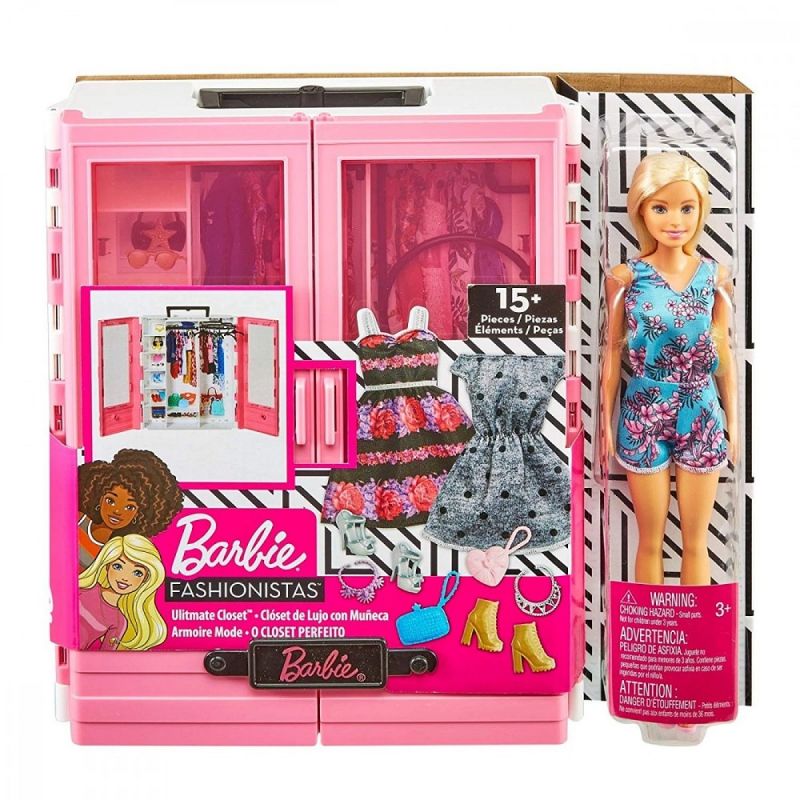Barbie Fashionistas Coffret Le Dressing De Rêve De Barbie, Avec Poupée  Mannequin, Habillages, Accessoires Et Cintres, Jouet Enfant, Dès 3 Ans,  HJL66