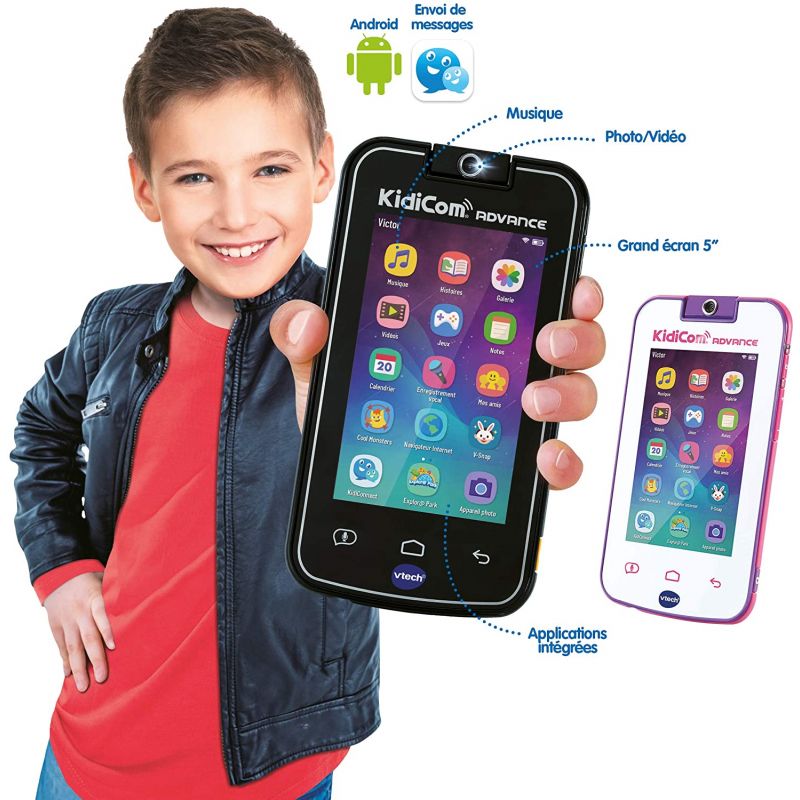 VTech - KidiCom Advance Noir, le portable enfant sans forfait – Version FR