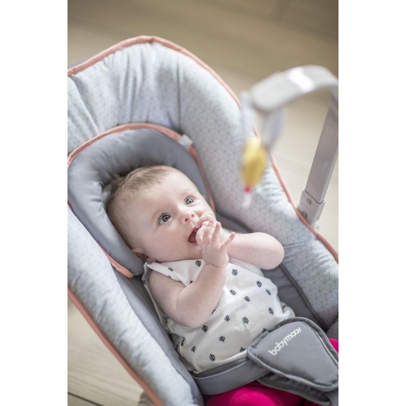 BABYMOOV Transat bébé graphik, balancelle ou fixe, molletonné, pliage  compact, déhoussable, peche