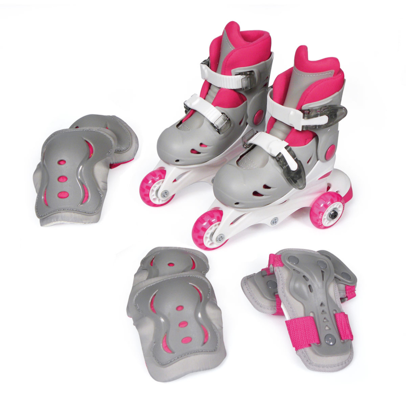 Rollers evolutifs rose avec protections - taille 27-30