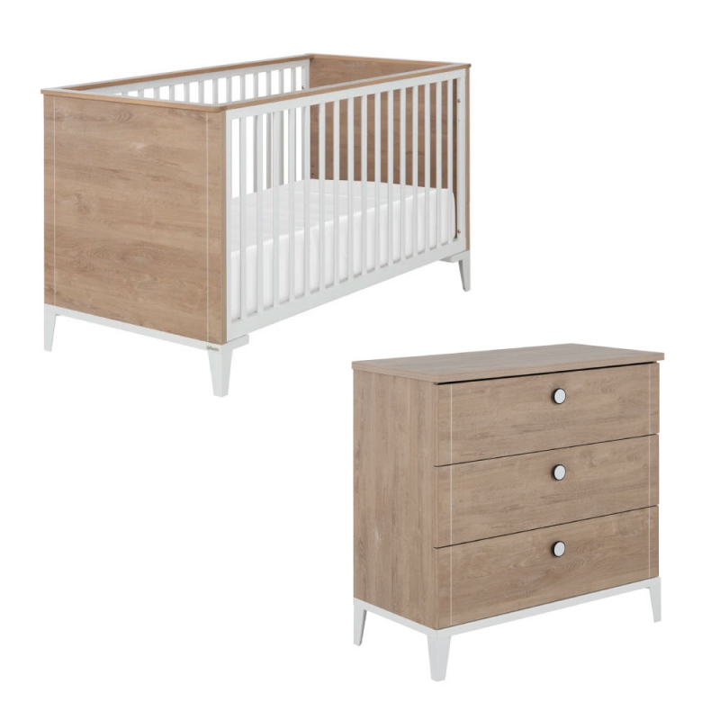Chambre bébé complète Lison : lit 70x140, commode, armoire