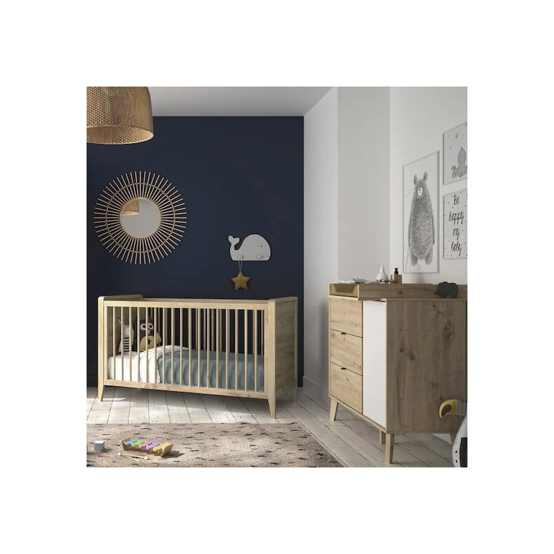 Chambre bébé complète Lison : lit 70x140, commode, armoire, Chambre de Bébé  Lune